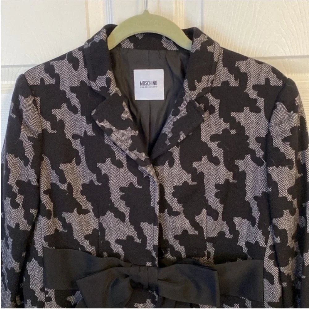 Moschino Women’s Wool Bland Blazer Houndstooth Print Jacket Black Gray size 10 - Picture 5 of 16